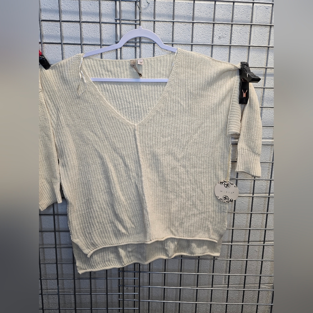 Misia Cream V-Neck Knit Top